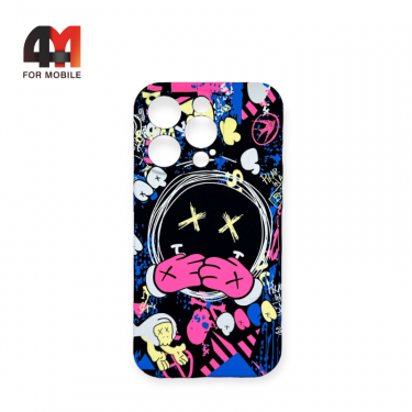 Чехол Iphone 14 Pro силиконовый с рисунком, 021 черно-розовый, luxo