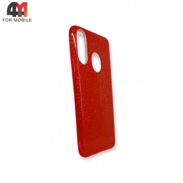 Чехол для Samsung A20s силиконовый с блестками, красного цвета