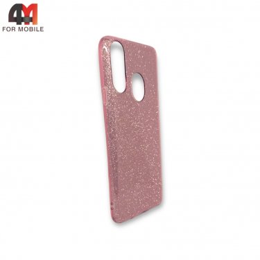 Чехол для Samsung A20s силиконовый с блестками, розового цвета
