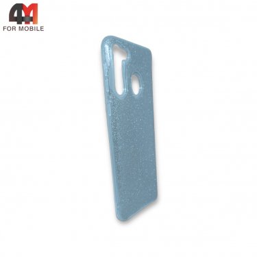 Чехол для Samsung A21 силиконовый с блестками, голубого цвета