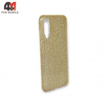 Чехол для Samsung A50/A30s/A50s силиконовый с блестками, золотого цвета