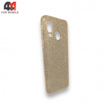 Чехол для Samsung A40 силиконовый с блестками, золотого цвета
