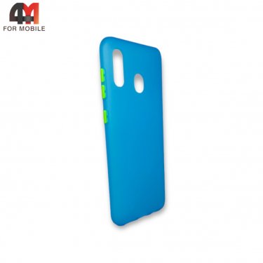 Чехол для Samsung A20/A30 силиконовый, матовый с цветными кнопками, голубого цвета
