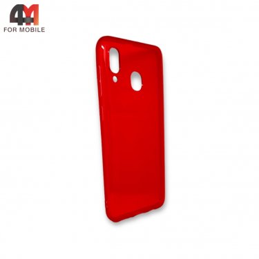 Чехол для Samsung A20/A30 силиконовый, глянцевый, прозрачный красного цвета