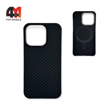 Чехол Iphone 15 пластик, кевлар+MagSafe, черного цвета