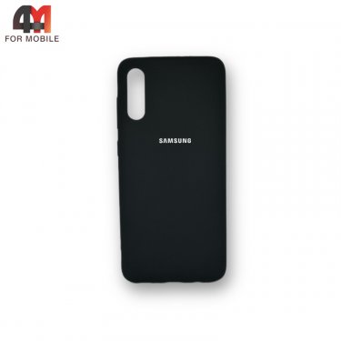 Чехол для Samsung A70/A70s силиконовый, матовый с логотипом, черного цвета