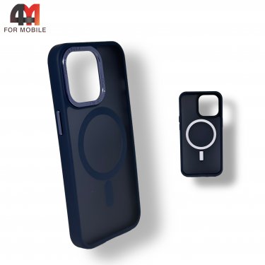 Чехол Iphone 15 Pro пластиковый с усиленной рамкой + MagSafe, темно-синего цвета, Protective Case