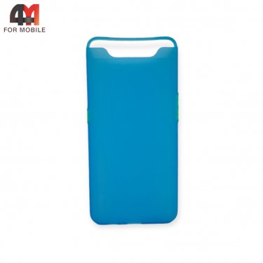 Чехол для Samsung A80/A90 силиконовый, матовый с цветными кнопками, голубого цвета