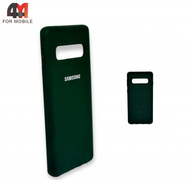 Чехол для Samsung S10 Plus силиконовый, Silicone Case, темно-зеленого цвета