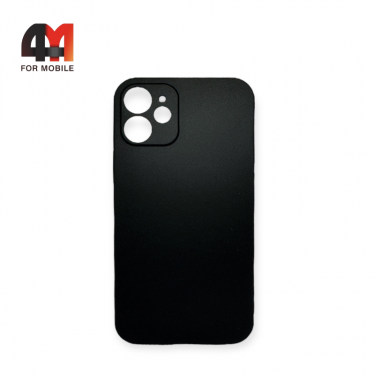 Чехол Iphone 12 силиконовый с защитой на камеру, черного цвета