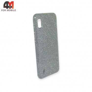 Чехол для Samsung A10/М10 силиконовый с блестками, серебристого цвета