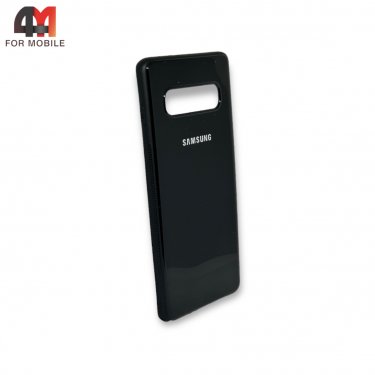Чехол для Samsung S10 Plus силиконовый, глянцевый с логотипом, черного цвета