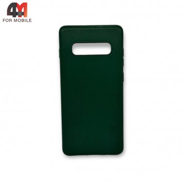 Чехол для Samsung S10 Plus силиконовый, ребристый, зеленого цвета, Cherry