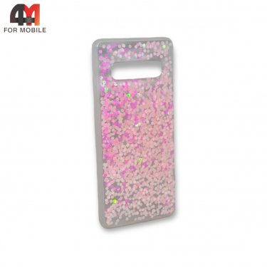 Чехол для Samsung S10 силиконовый, глиттер, розового цвета
