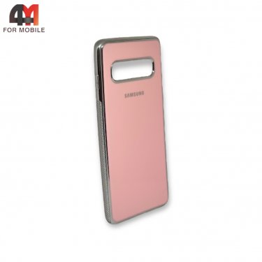 Чехол для Samsung S10 силиконовый, глянцевый с логотипом, розового цвета
