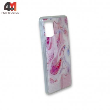 Чехол для Samsung A71 силиконовый, мраморный, розового цвета