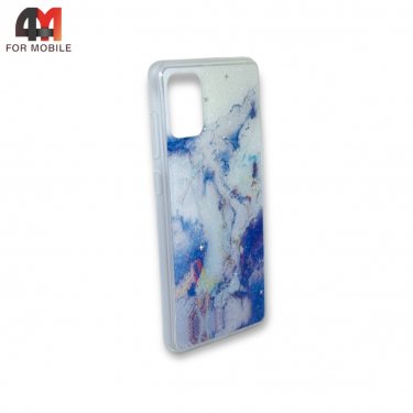 Чехол для Samsung A71 силиконовый, мраморный , синего цвета