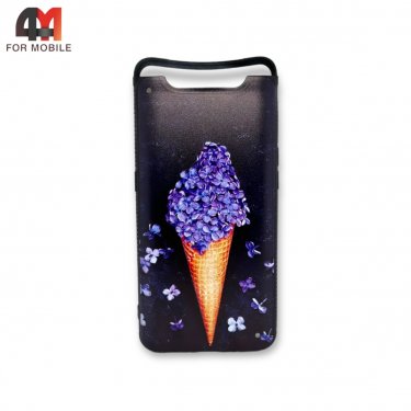 Чехол для Samsung A80/A90 силиконовый с рисунком, мороженое, черного цвета