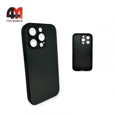 Чехол Iphone 14 Pro Max пластиковый, Glass case, черного цвета