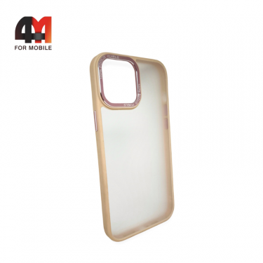 Чехол Iphone 14 Pro Max пластиковый с усиленной рамкой, пудрового цвета, New Case