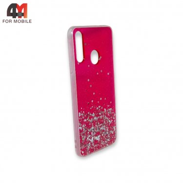 Чехол для Samsung A20s силиконовый, глиттер, ярко-розового цвета