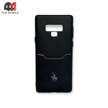Чехол для Samsung Note 9 силиконовый, кожа кармашек, черного цвета
