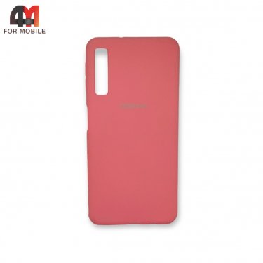 Чехол для Samsung A7 2018/A750 силиконовый, матовый с логотипом, розового цвета