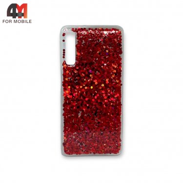 Чехол для Samsung A7 2018/A750 силиконовый, глиттер, красного цвета