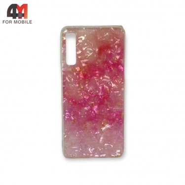Чехол для Samsung A7 2018/A750 силиконовый, мраморный, розового цвета