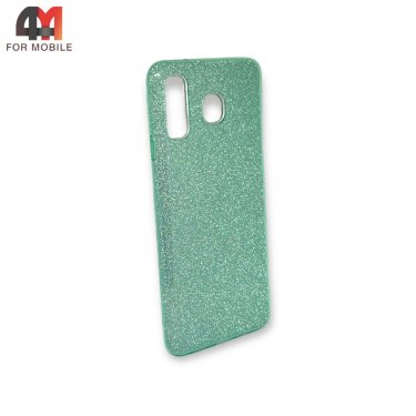 Чехол для Samsung A9 Star силиконовый с блестками, зеленого цвета