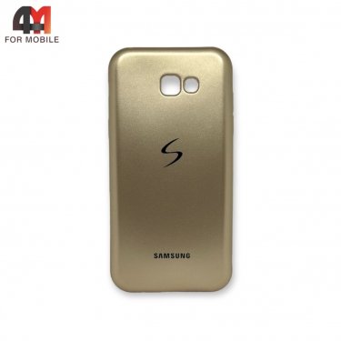 Чехол для Samsung A7 2017/A720 силиконовый с логотипом, золотого цвета