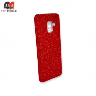 Чехол для Samsung A8 Plus 2018/A730 силиконовый с блестками, красного цвета