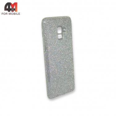 Чехол для Samsung A8 Plus 2018/A730 силиконовый с блестками, серебристого цвета