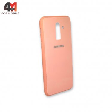 Чехол для Samsung A6 Plus 2018/J8 2018 пластиковый, глянцевый с логотипом, розового цвета
