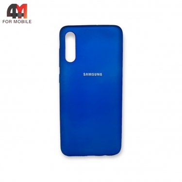 Чехол для Samsung A70/A70s силиконовый, матовый с логотипом, синего цвета