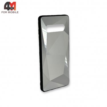 Чехол для Samsung S10 Plus силиконовый, зеркальный, серебристого цвета