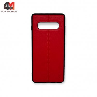 Чехол для Samsung S10 Plus силиконовый под кожу, красного цвета, HDD