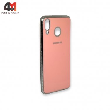 Чехол для Samsung M20 силиконовый, глянцевый с логотипом, розового цвета