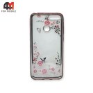 Чехол для Huawei Y6 Prime 2018/Y6 2018/Honor 7A Pro/Honor 7C силиконовый, стразы, розового цвета