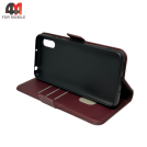 Чехол-книга для Xiaomi Redmi 9A шов, бордового цвета, Case