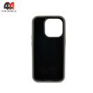 Чехол для Iphone 15 Pro Leather Case, Labubu, серого цвета