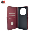 Чехол-книга для Xiaomi Redmi Note 14 Pro 4G шов, бордового цвета, Case