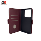 Чехол-книга для Xiaomi Poco M7 Pro 5G шов, бордового цвета, Case