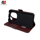 Чехол-книга для Xiaomi Redmi Note 15 шов, бордового цвета, Case