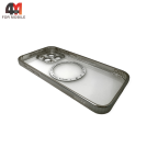 Чехол Iphone 15 Pro матовый с MagSafe, серебристого цвета, J-Case