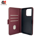 Чехол-книга для Honor X8C шов, бордового цвета, Case