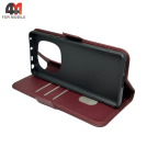 Чехол-книга для Xiaomi Redmi Note 14 Pro 4G шов, бордового цвета, Case