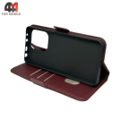 Чехол-книга для Xiaomi Redmi Note 13 4G шов, бордового цвета, Case