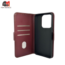 Чехол-книга для Xiaomi Redmi Note 14 4G шов, бордового цвета, Case