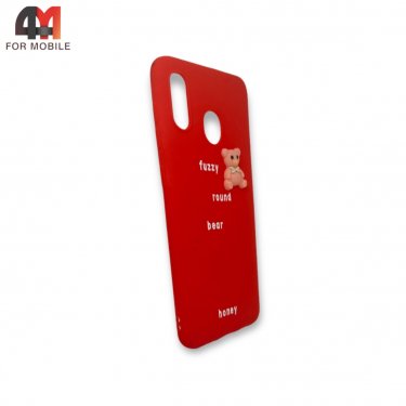 Чехол для Samsung A20/A30 силиконовый, мишка, красного цвета